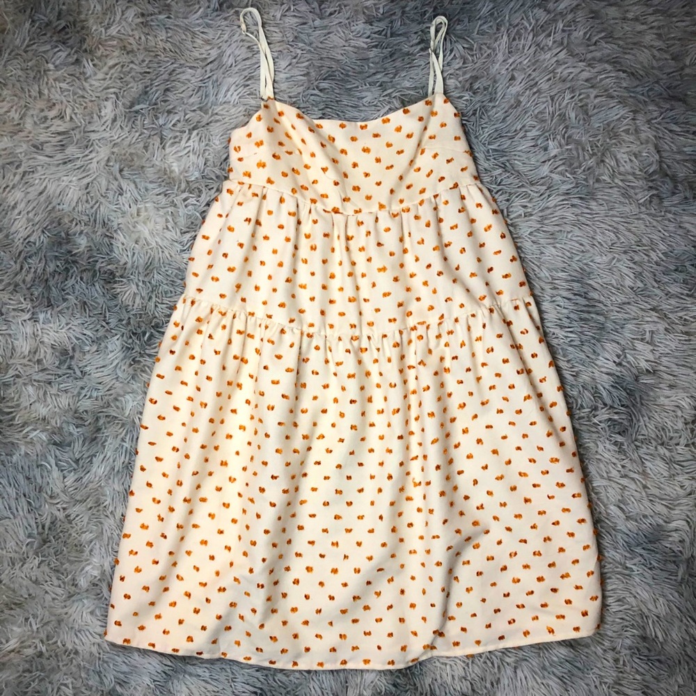 Embroidered Orange Polka Dot Babydoll Dress